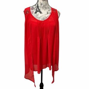 Signature Studio Red Asymmetrical Embellished Blouse Small